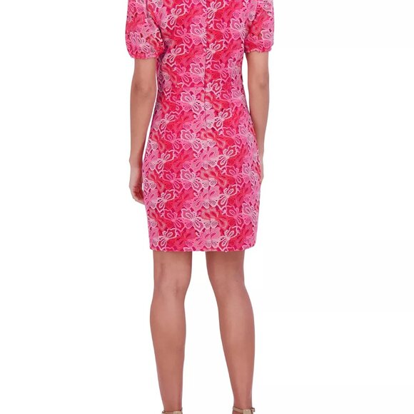 Siena Women's Floral-Lace Short-Sleeve Sweetheart-Neck Dress - Pink Multi-2, NWT - Picture 3 of 3